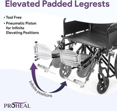 ProHeal 26″ Heavy Duty Bariatric Wheelchair for Adults BLACK 500LB Capacity NEW!