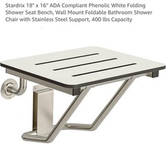 Stardrix 18″ x 16″ White Folding Shower Seat Bench Wall Mount Foldable Bathroom