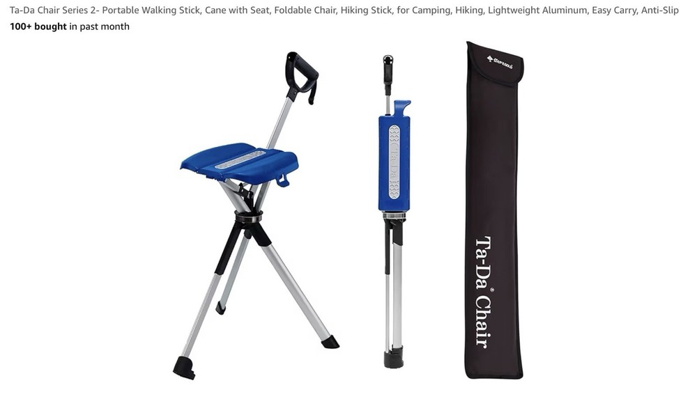 STEP2GOLD Ta-Da Chair Series 2- Portable Walking Stick, Cane with Seat Blue Sm.