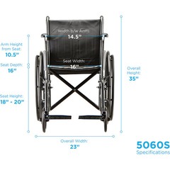 Nova Medical – Wheelchair – 16″ With Fixed Arm & Swing Away Footrest 5060S