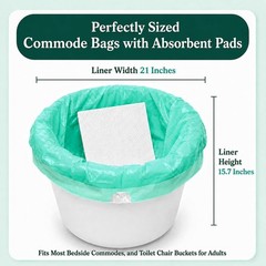 Bedside Commode Liners with Absorbent Pads Bulk Pack, 200 Liners + Pads for E…