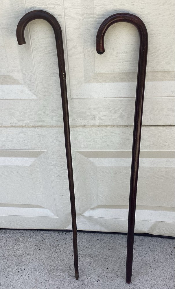 Vintage Wooden Walking Canes Curved Handle Lot Of 2