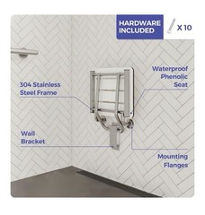 Stardrix 18″ x 16″ White Folding Shower Bench, Wall Mounted Bath Shower Seat
