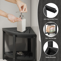 DWVO 17″ Corner Shower Stool W/Shelf Non-Slip Pad 352Lbs Shower Bench Black | Wa