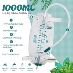 5-Pack 1000ml Leg Bag Urinary Drainage Bags with Adjustable Straps, Leak-Resi…