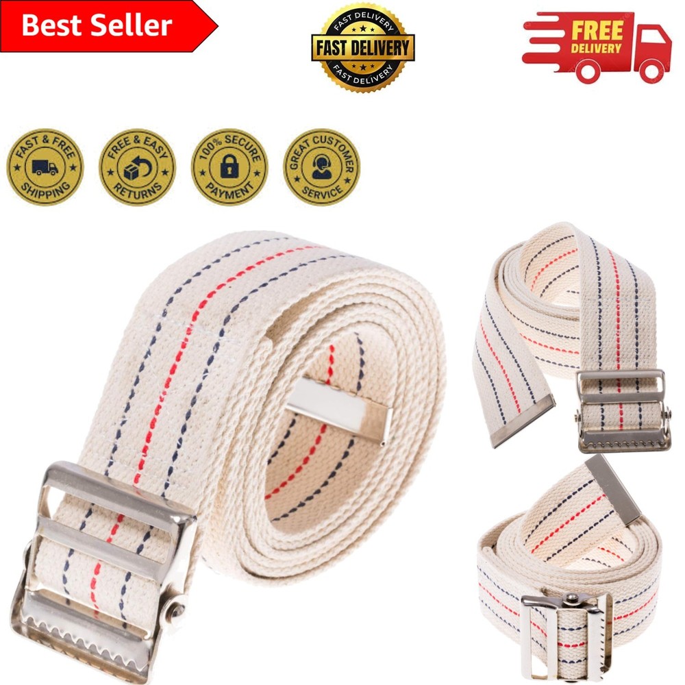 Secure Metal Buckle Gait Belt – 60in, Beige Striped Transfer Aid for Caregivers