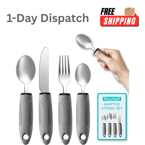Adaptive Utensils Set 4PCS Elderly Arthritis Tremor Easy Grip Cutlery Grey