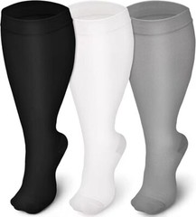 3 Pairs Unisex Plus Size Wide Calf Compression Socks 15-20mmHg Knee High Support