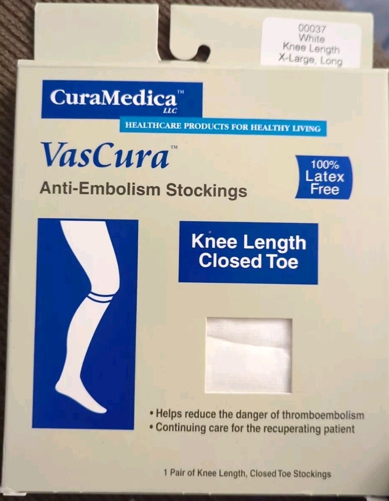 New VasCura Knee Length Closed Toe Stockings 00037 100% Latex Free Size XL Long