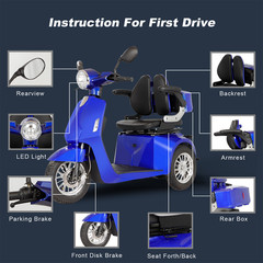 3 Wheels Electric Mobility Scooter 800W 60V 20AH Battery Motor For Adult Seniors