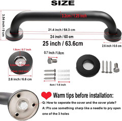 2 Pack 24 Inch Black Shower Grab Bar, Stainless Steel Bathroom Grab Bar Handle,