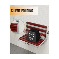 Foldable Wall-Mounted Shower Seat 20″ Red-Brown Wood Stainless Steel Frame