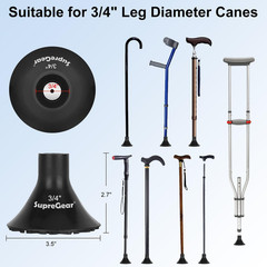 Supregear Cane Tip Replacement Rubber Heavy Duty All Terrain 3/4 Inch Black