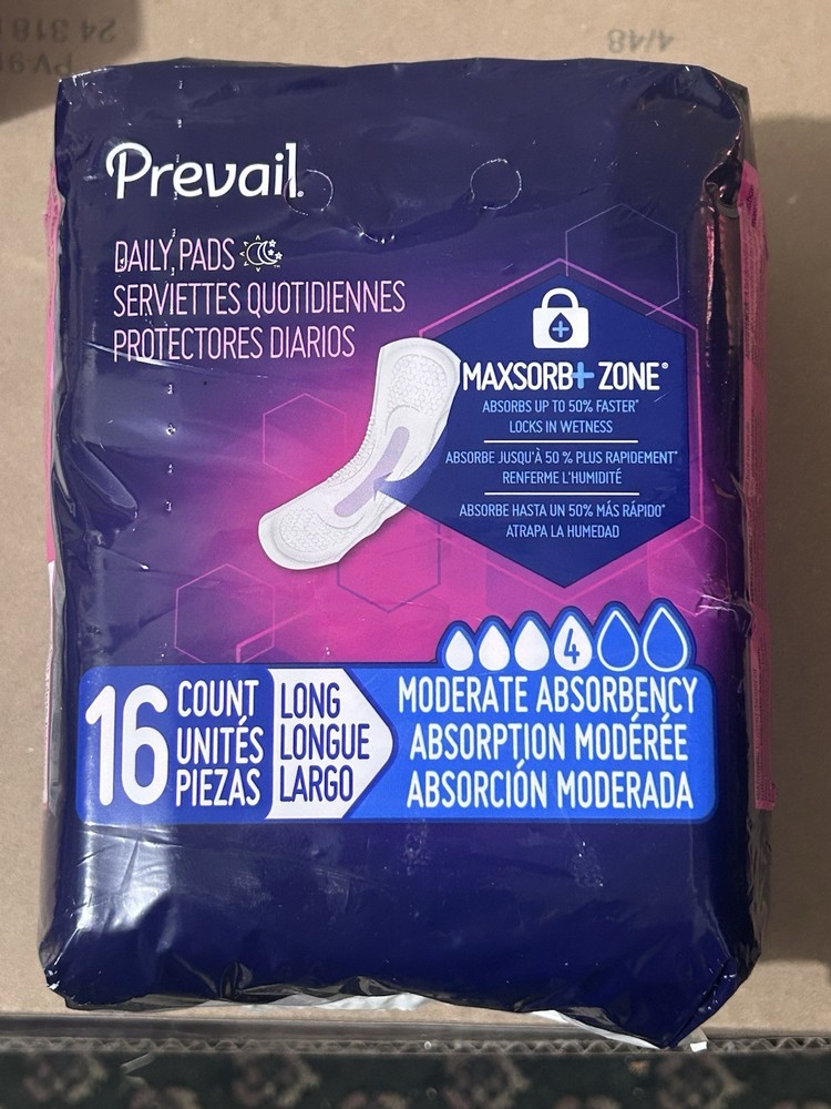 Prevail Daily Incontinent Pad Regular Length Maximum 144 Ct 9 pack
