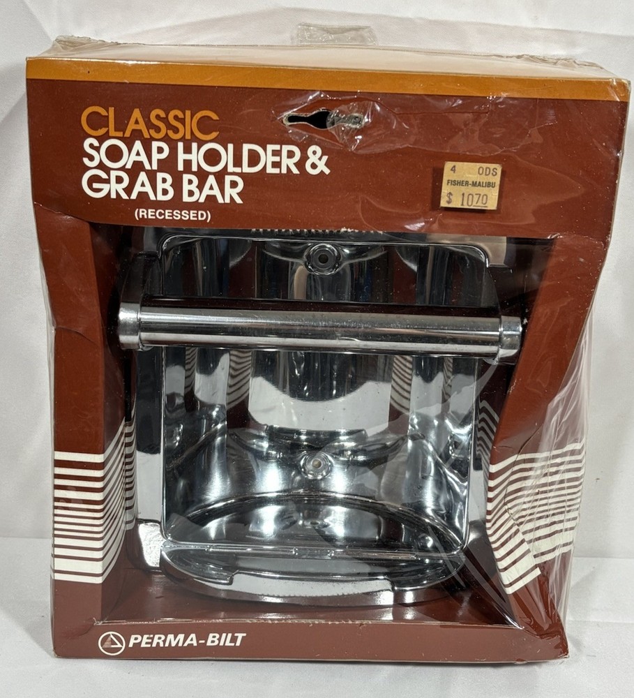 Vintage NOS Perma-Bilt Recessed Soap Holder & Utility Grab Bar Polished Chrome