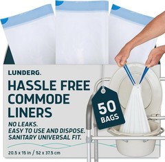 Universal Fit Commode Liners – 50 Count Disposable Toilet Bags for Caregivers