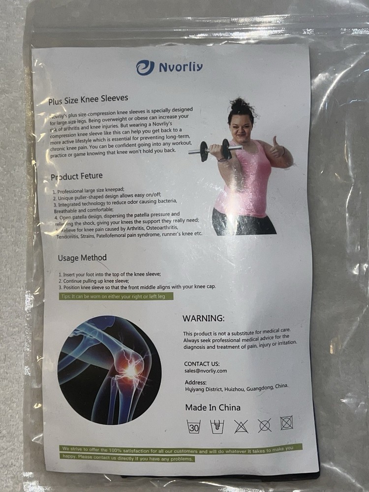 Nvorliy Plus Size Knee Compression Sleeve Brace Patella Leg 6XL Donut Hole Black