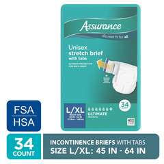 2 Pack Assurance Stretch Briefs With Tabs L XL 34 Count Unisex Adult
