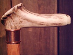 DEER ANTLER handle walking stick cane lathe tapered HICKORY shaft made in USA