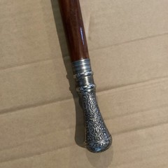 Wood Walking Cane with Decorative Silver-Tone Metal Handle, Brown Adult/Senior