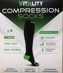 Tadge VITALITY COMPRESSION Socks Black Green S/M Men Women 1Pair NEW in Box