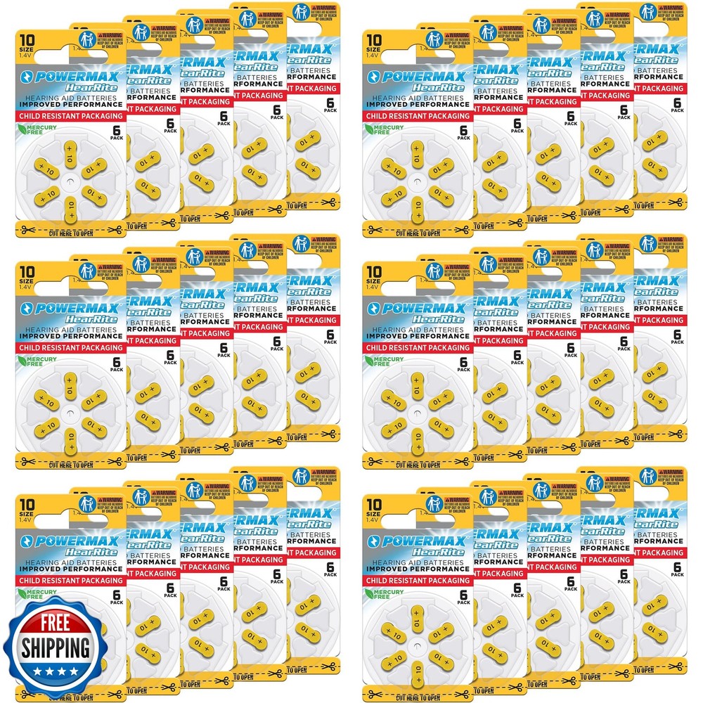 Powermax Size 10 Hearing Aid Batteries, 180 Count Long-Lasting Battery Pack,