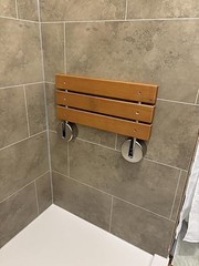 20″ Teak Folding Shower Seat; Wall Mounted; 400LB Capacity; Brushed Metal