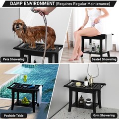 Bamboo Shower Stool Bench Waterproof with Storage Shelf for Shaving Legs or S…