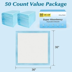 Super Absorbent Disposable Underpads – 50 Count 36×36″