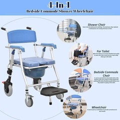 Heavy Duty Bedside Commode Chair Shower Rolling Padded Seat 330lb