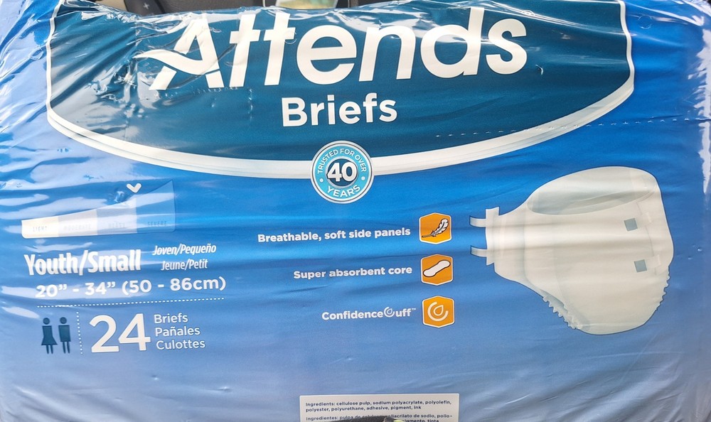 Attends Briefs Youth/Small Incontinence Briefs 20-34 in Severe, Odor Control