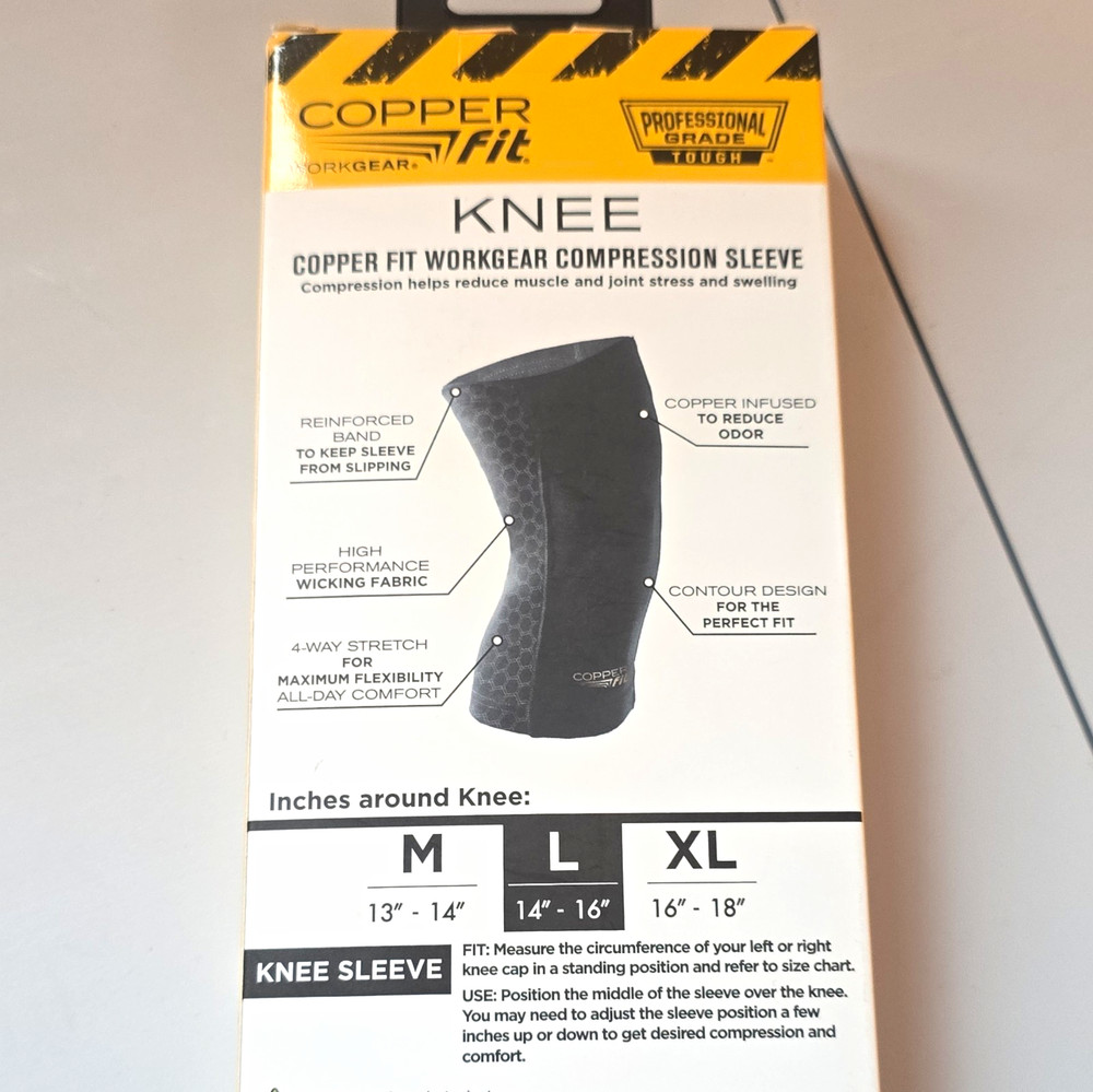 Copper Fit Workgear Knee Compression Sleeve L 14″-16″ Black Breathable