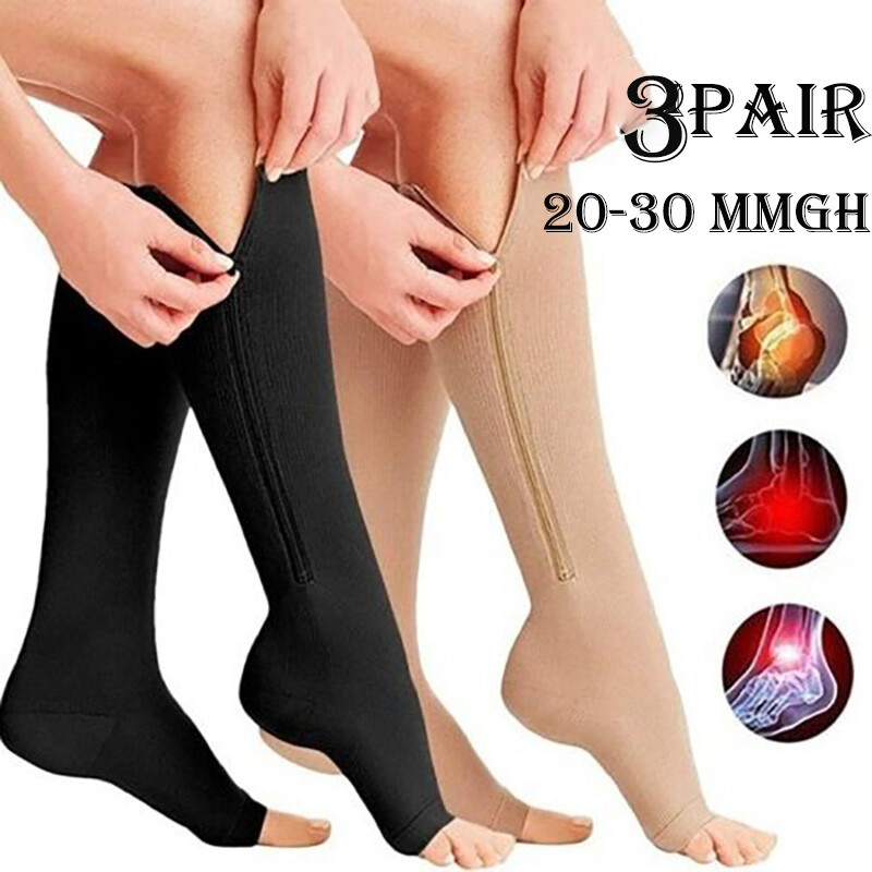 2 Pairs Open Toe New Copper Zipper Compression Socks Support Stockings Men Women