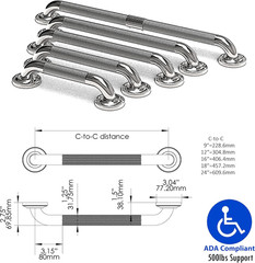 1-1/4″ Knurled Grab Bar, ADA Compliant Bath Safety Shower Handrail, Bathroom Mob
