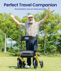 Walker with Seat for Seniors, Z57 Outdoor Rollator Walker with 12 Yellow