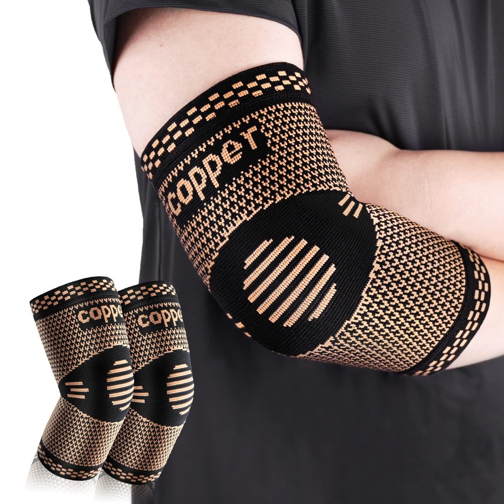 Vlela Copper Elbow Sleeve,Elbow Compression Sleeve, Medium, Gold&Black