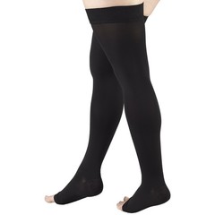 Truform Compression Stockings 20-30 mmHg Thigh High Black Open Toe Large