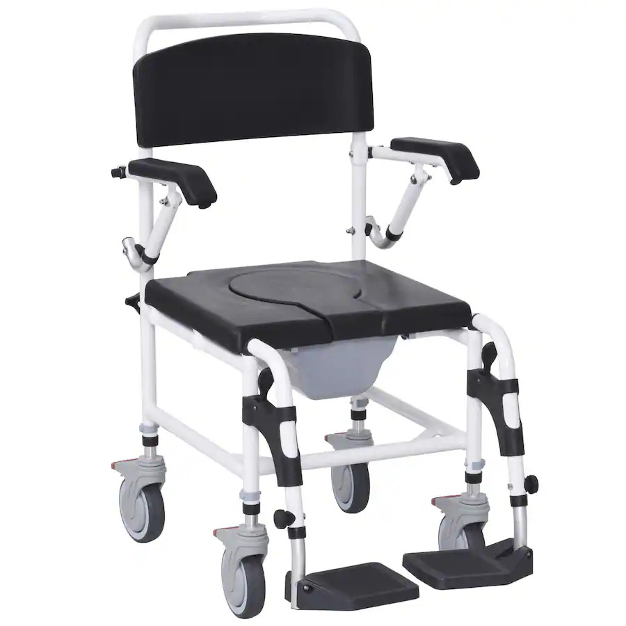 Homcom Accessibility Commode Shower Wheelchair w/Detachable Bucket 712-022V01BK