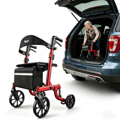 Lightweight Folding Rollator Walker with Seat for Seniors Adjustable Height350lb