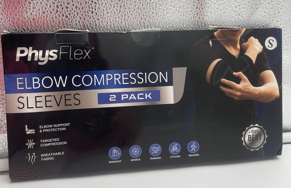 PhysFlex Elbow Brace 2 Pk for Tennis Golfer’s Elbow Pain Arthritis Relief Small