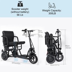 Electric Mobility Scooter 3 Wheel for Adult Senior 300W Dual Motor,CCS‌,3-speed