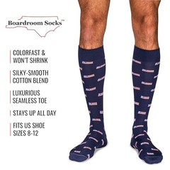 Cotton Patterned Over the Calf Dress Socks, Knee 8-12 American Flag on Navy