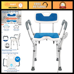 Heavy Duty Shower Chair with Arms & Back, 330lbs Capacity, Cutout Seat, Tool-Fre