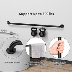 48″ Anti Slip Shower Grab Bar Bathroom Black Knurled Handicap Balance Bar BLACK