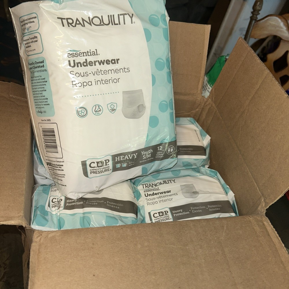5 bags Tranquility Essential underwear/pullups Youth S/M