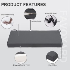 Favoyard Outdoor Bench Cushion 42 x 18 Inch Waterproof 42 x 18 In, Dark Gray