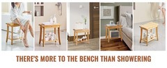 Bamboo Shower Bench, 19in Waterproof Shower Stool Chair with Storage Shelf