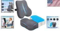 Cooling Gel Seat Cushion & Lumbar Support Pillow Set for Sciatica Relief – Grey
