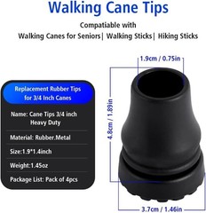 1/2/3/4Pair Rubber Cane Tips 3/4 Inch Heavy Duty Walking Cane Tips Sturdy BLK