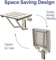 Stardrix 18″ x 16″ White Folding Shower Seat Bench Wall Mount Foldable Bathroom